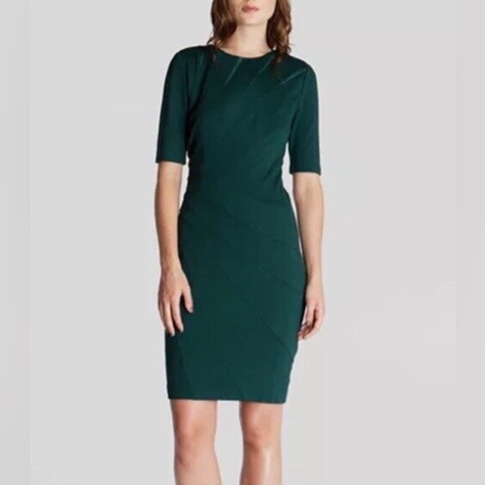 Ted Baker London Corie Dress Silk Seamed Detail Forest Green Sheath Lined S6-8